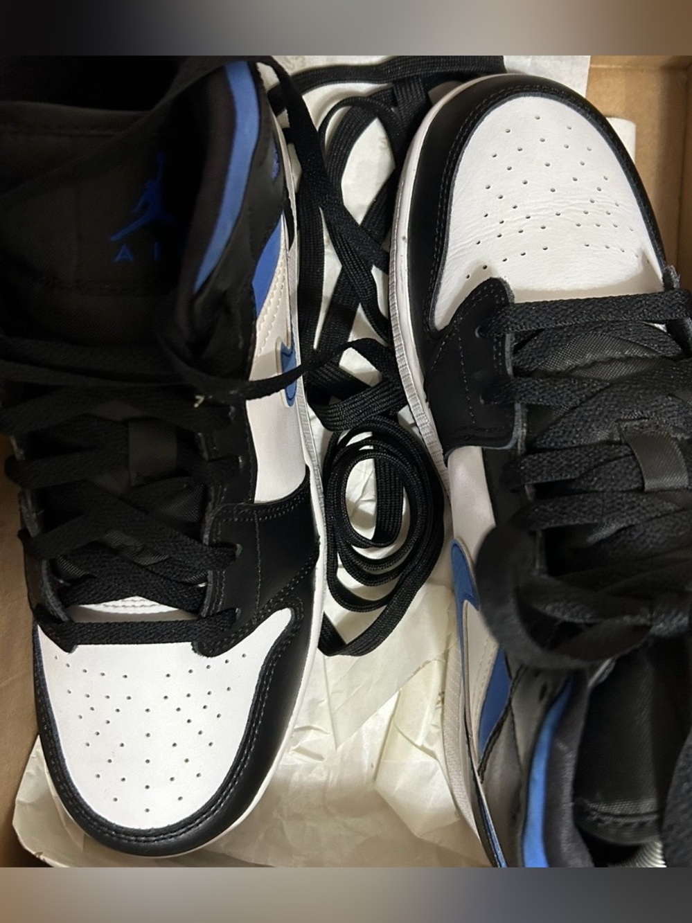 Jordan Black White and Royal Blue High-Top Sneakers